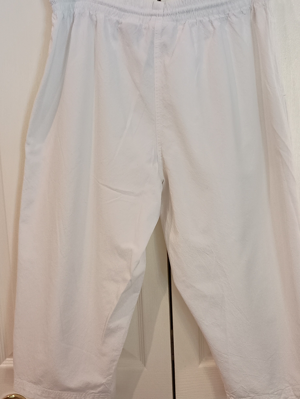 White Cotton Wide-Leg Med Petite Drawstring Pants - Picture 6 of 10